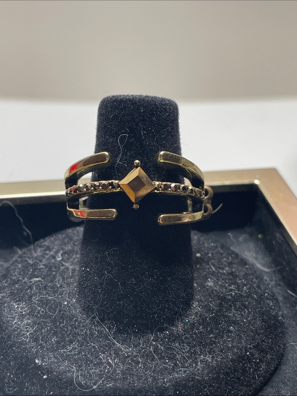 Gold-Tone Open Band Ring with Center Rhinestone Motif - Women Jewelry